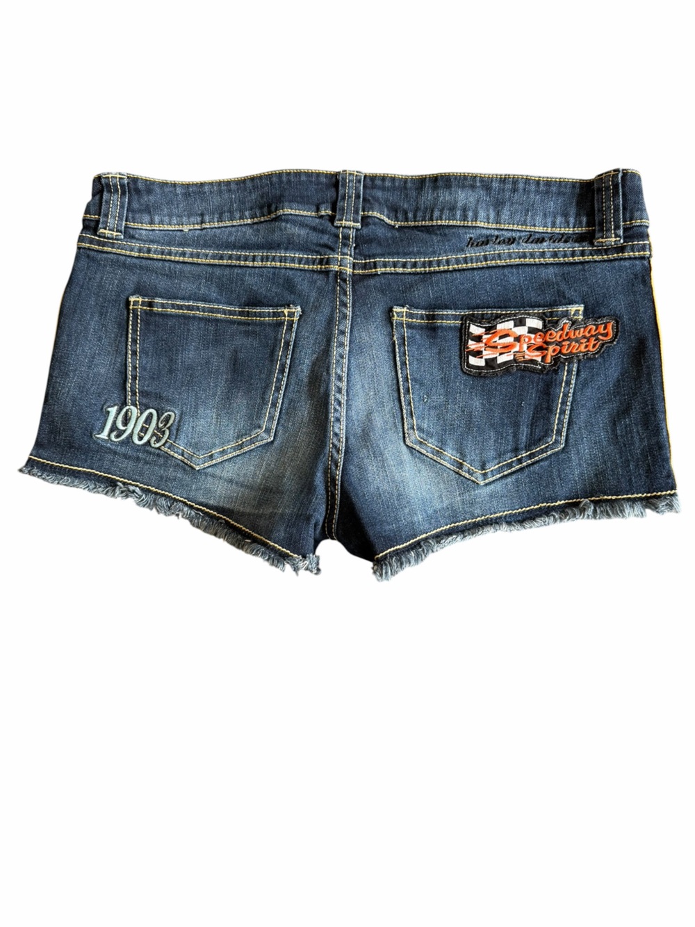 Harley-Davidson Embellished Denim Cutoff Shorts Zip Leg Frayed Hem Size 10 - Picture 2 of 16